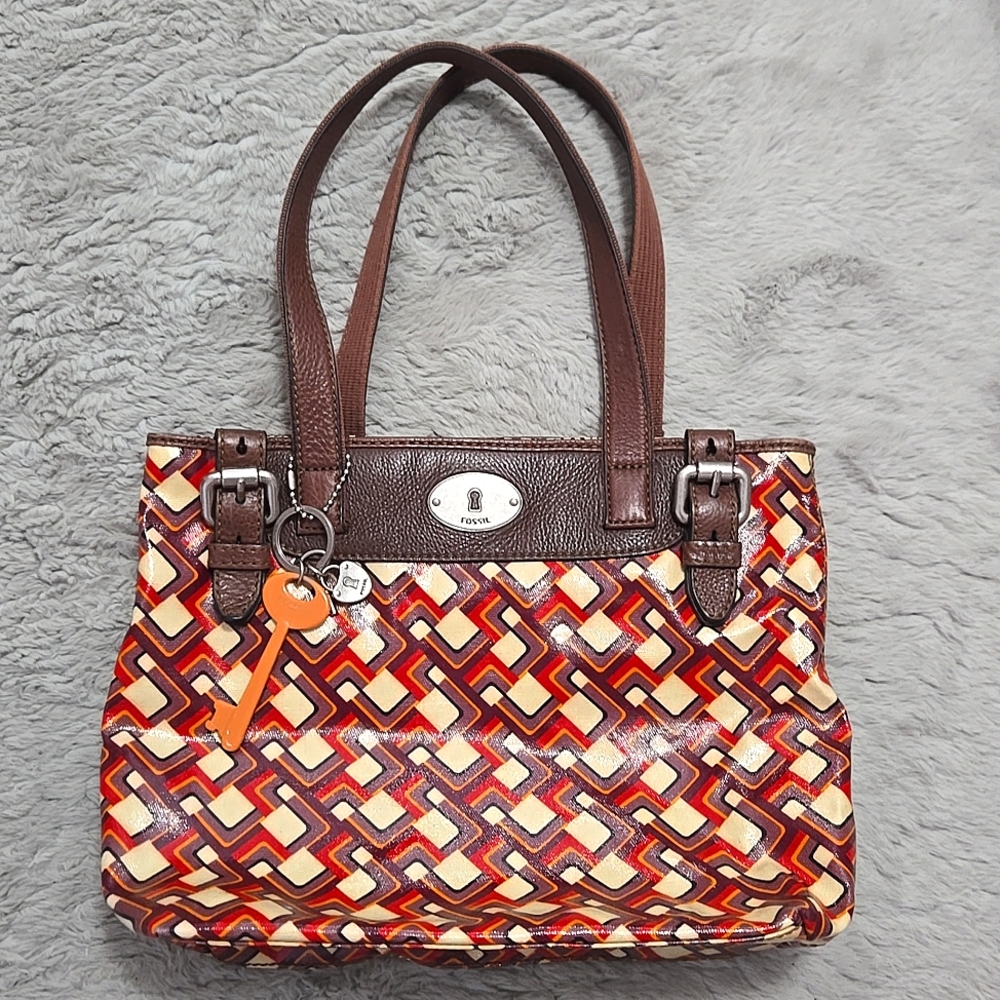 Fossil coated canvas psychedelic pattern shoulder bag